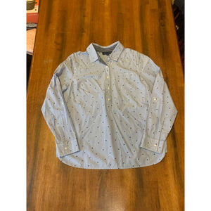 Tommy Hilfiger shirt XL Blue and White Stripe Half Way Button Up Long Sleeve